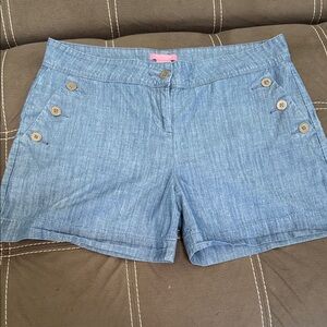 Isaac Mizrahi Light Blue Jean Shorts with Button Detail